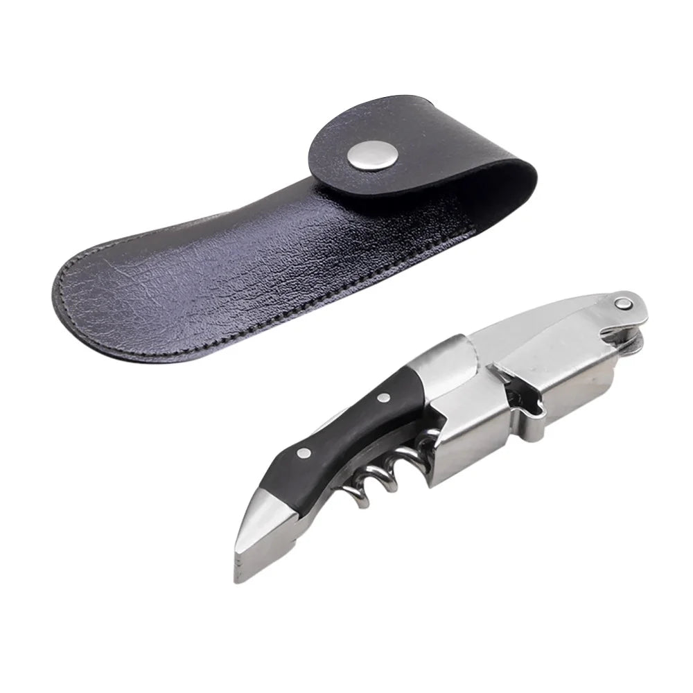 Black Leather Wine Bottle Opener L89413