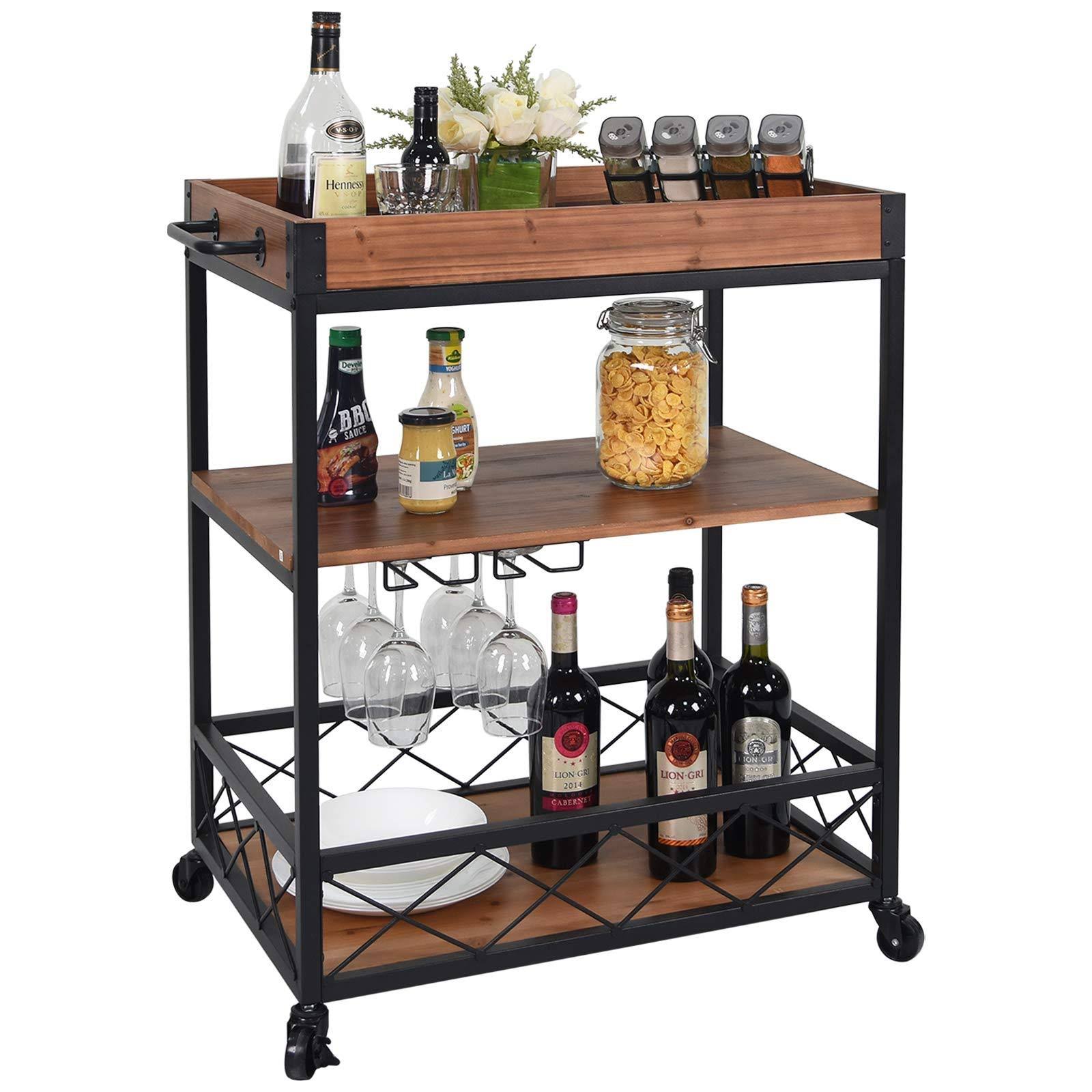 Solid Wood Bar Serving Cart X33796