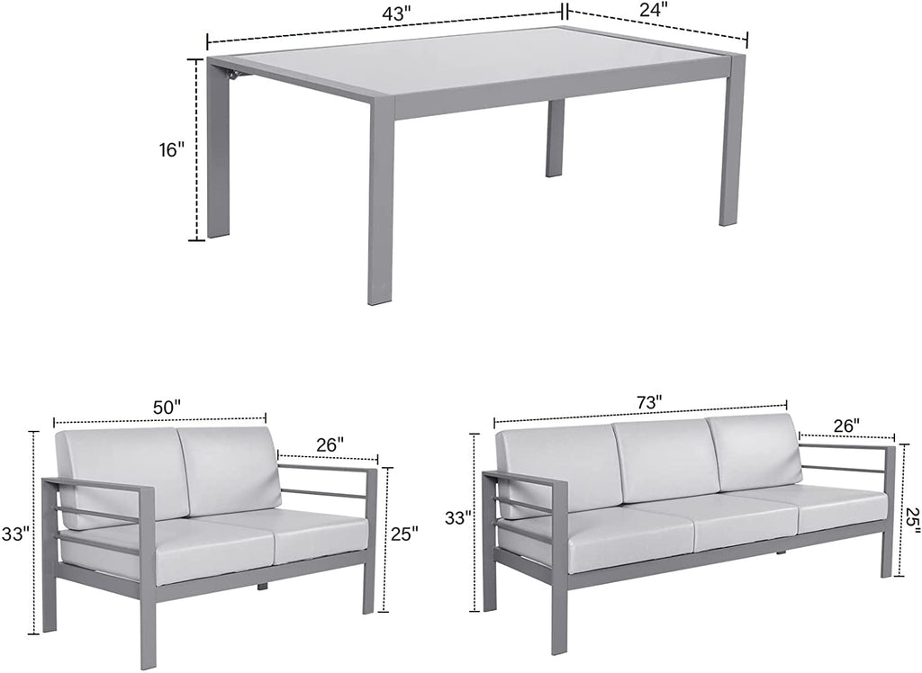 Metal Sectional Sofa with Cushions and Coffee Table（ 4 Pieces） T84819