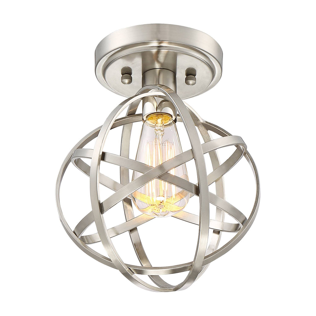 Industrial Ceiling Light Semi Flush Mount Fixture LED Brushed Nickel 8x22 Wide Open Cage K340167