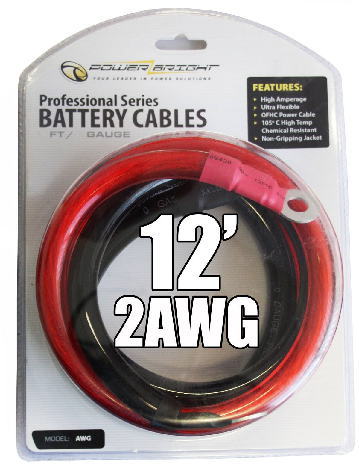 2 AWG Gauge 12-Foot Inverter Cables V309