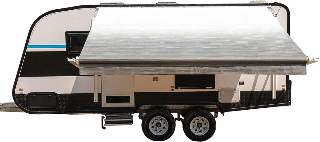 Motorized Retractable RV Trailer Awning 10x8 Ft Blue Stripes Y984091