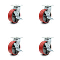 Red Poly Swivel Caster Set of 4 with 6x22 Wheel F1040