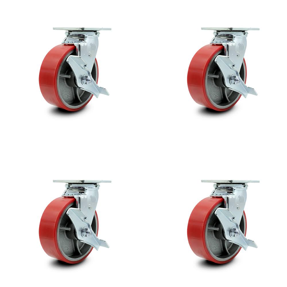 Red Poly Swivel Caster Set of 4 with 6x22 Wheel F1040