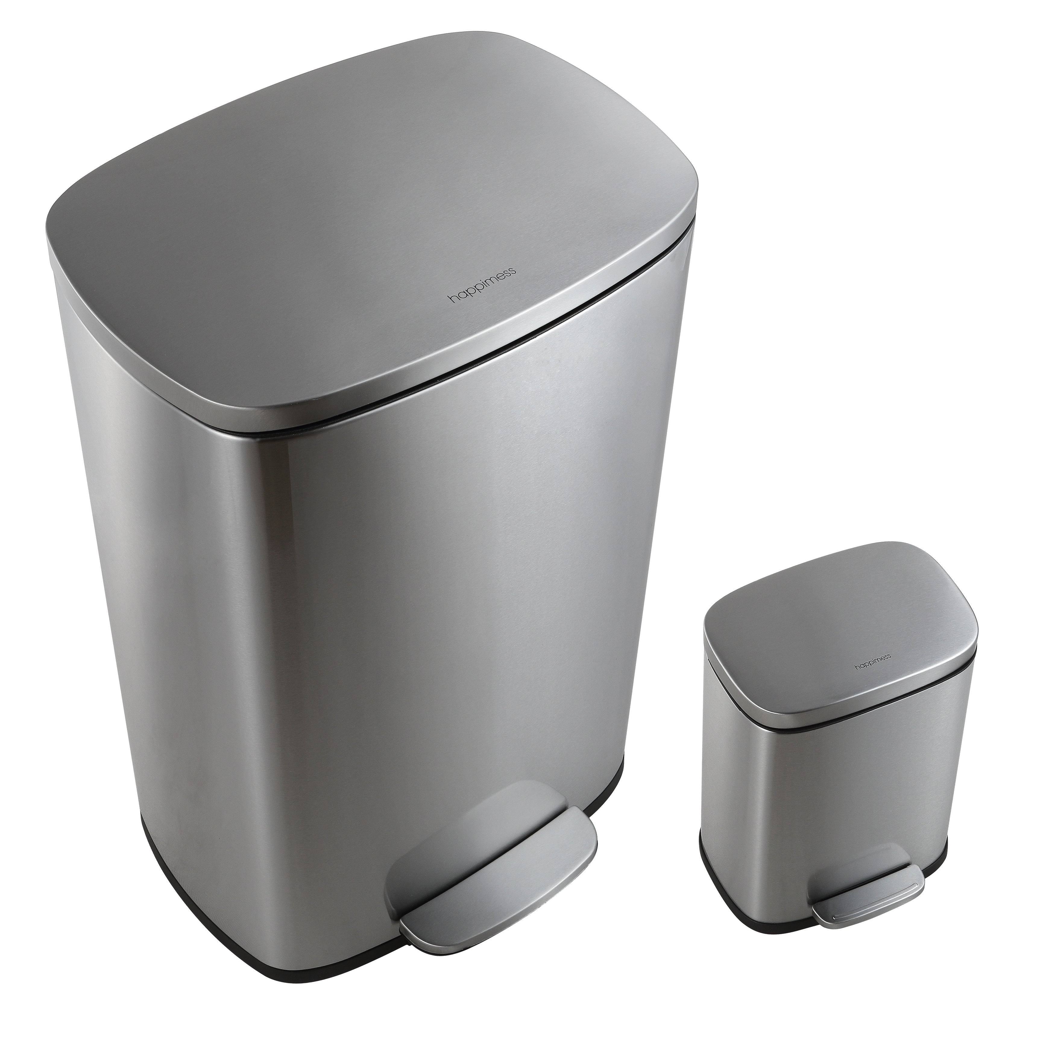Rectangular 13-Gallon Stainless Steel Trash Can with Soft-Close Lid Z6786
