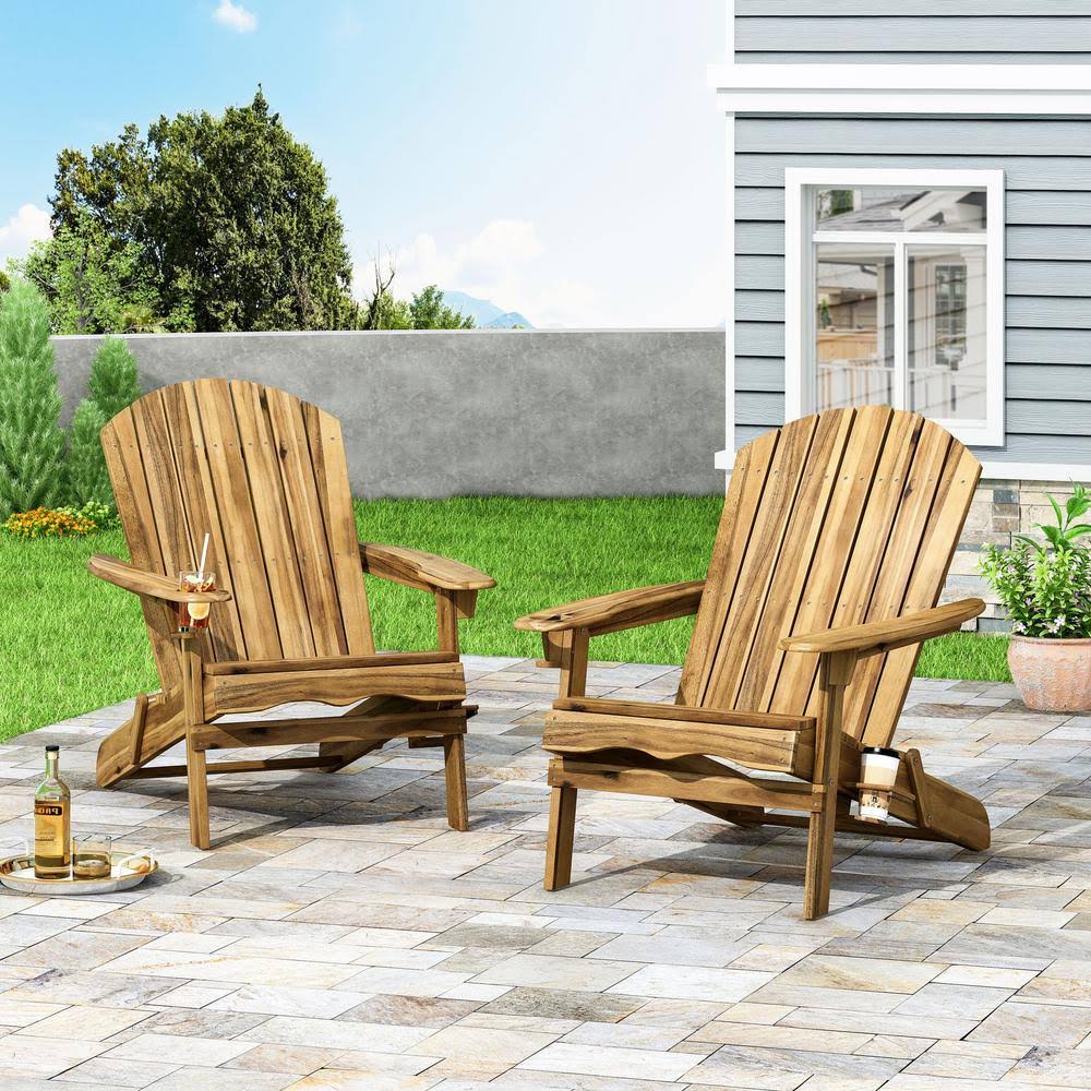 Acacia Wood Folding Adirondack Chairs (Set of 2) Natural Y4501