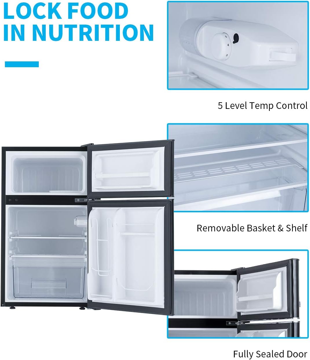 Black Double Door Mini Refrigerator 3.2 Cu.Ft C402