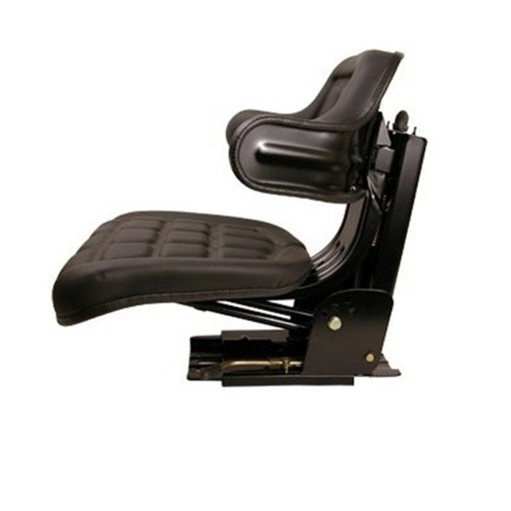Black Universal Tractor Seat with Full Suspension and Adjustable Angle Base F850
