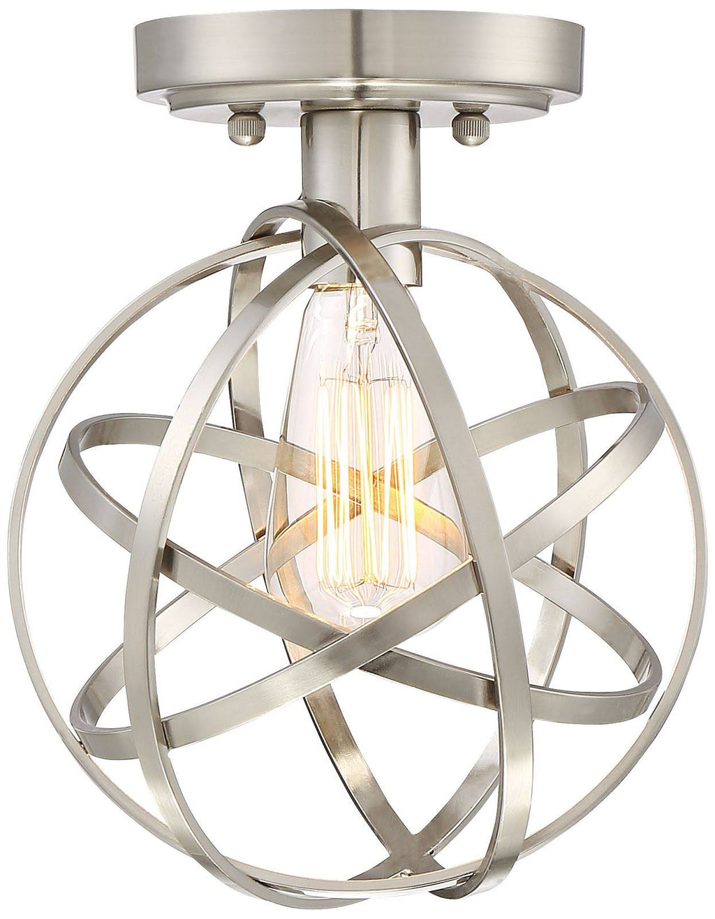 Industrial Ceiling Light Semi Flush Mount Fixture LED Brushed Nickel 8x22 Wide Open Cage K340167