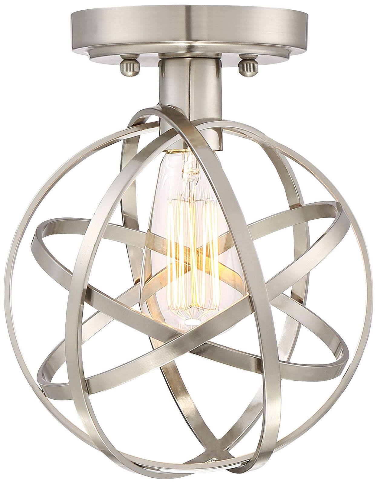 Industrial Ceiling Light Semi Flush Mount Fixture LED Brushed Nickel 8x22 Wide Open Cage K340167