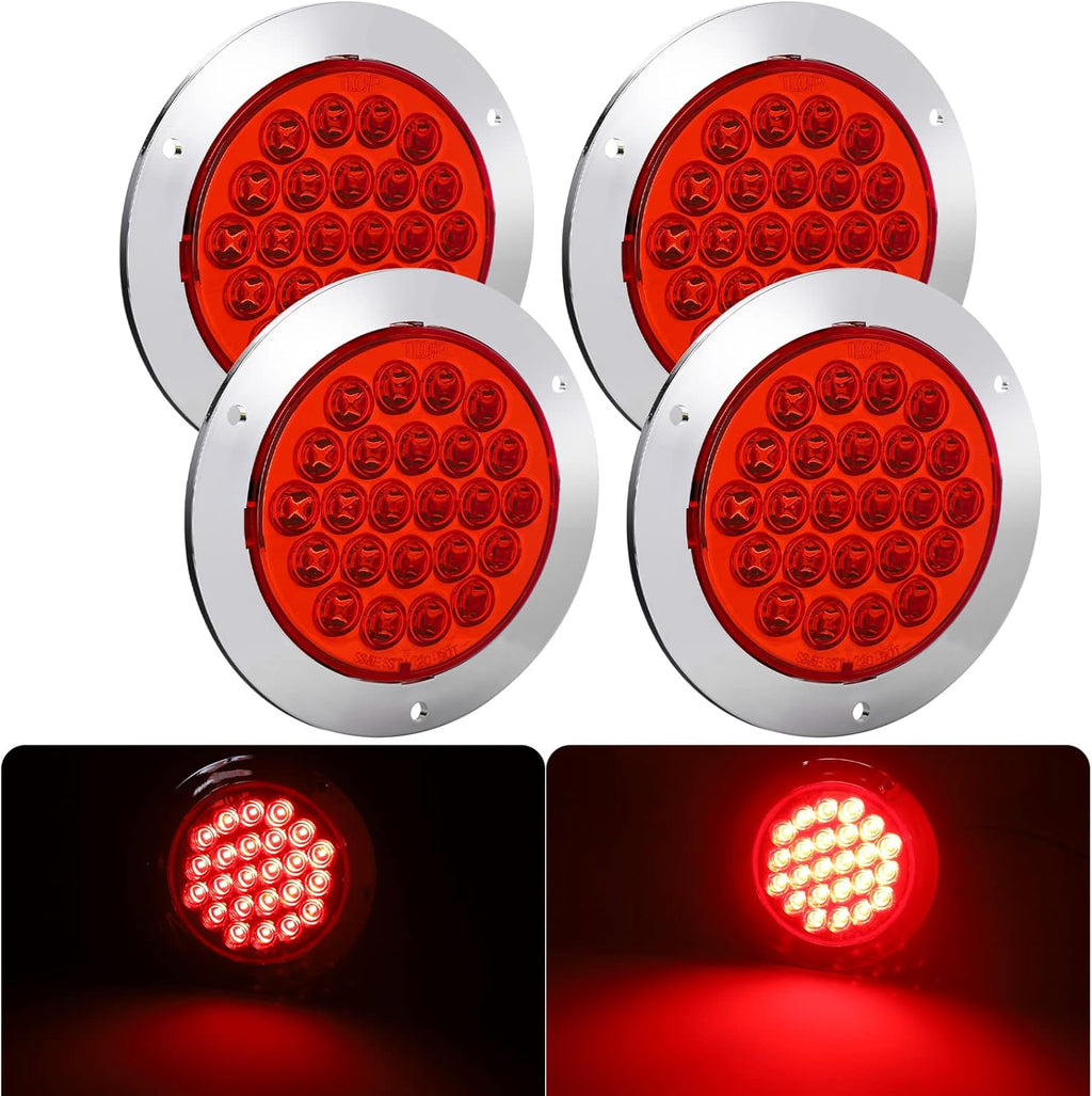 Red 4 Inch 24 LED Trailer Tail Lights, 12V IP65 Waterproof, 4 Pcs S13177