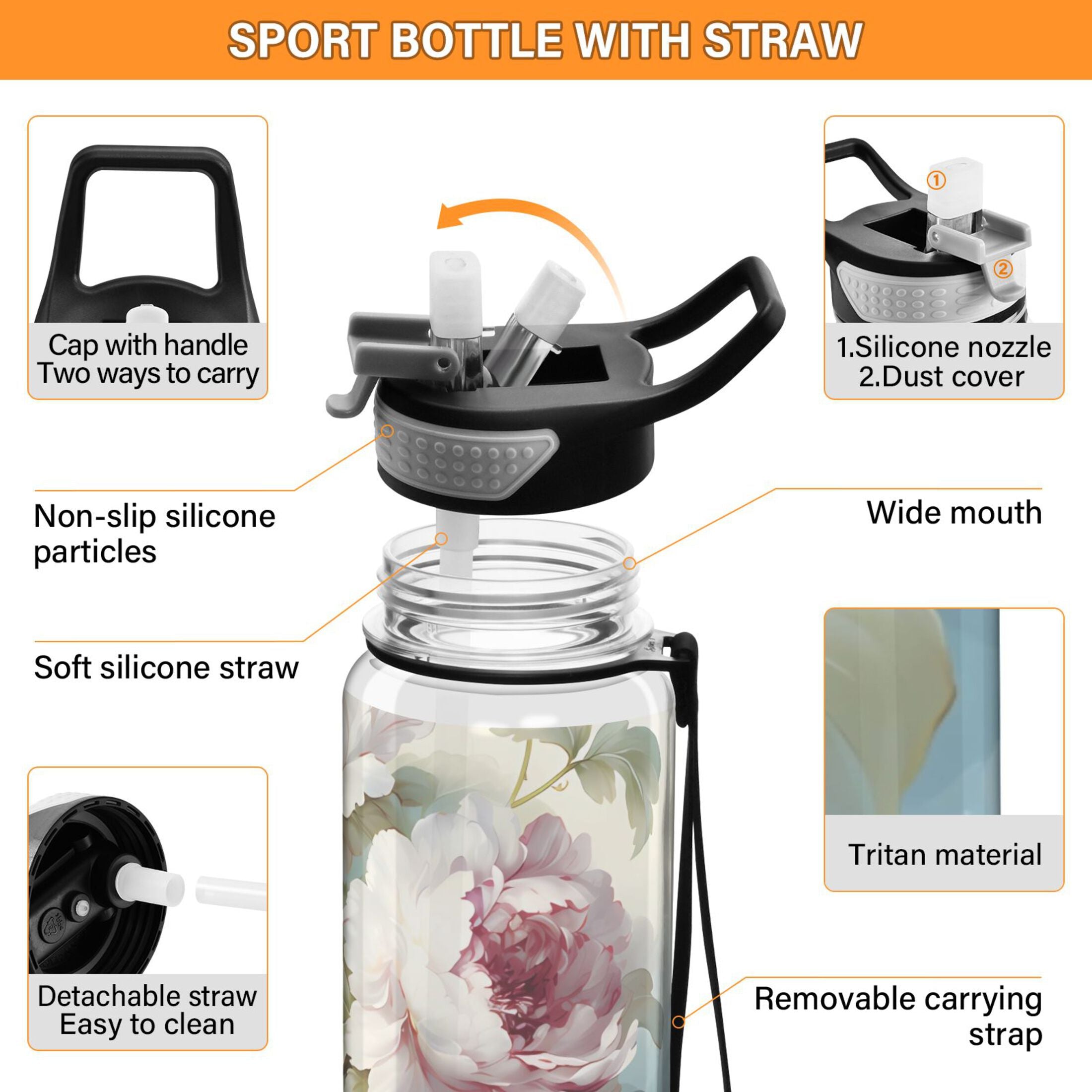 Clear 32oz Tritan Water Bottle with Straw K62190
