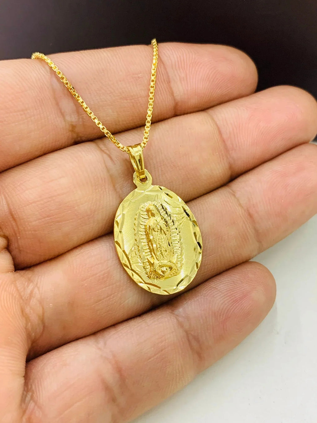 14K Gold Filled Virgen de Guadalupe Necklace Pendant 26x18mm 20" S867155