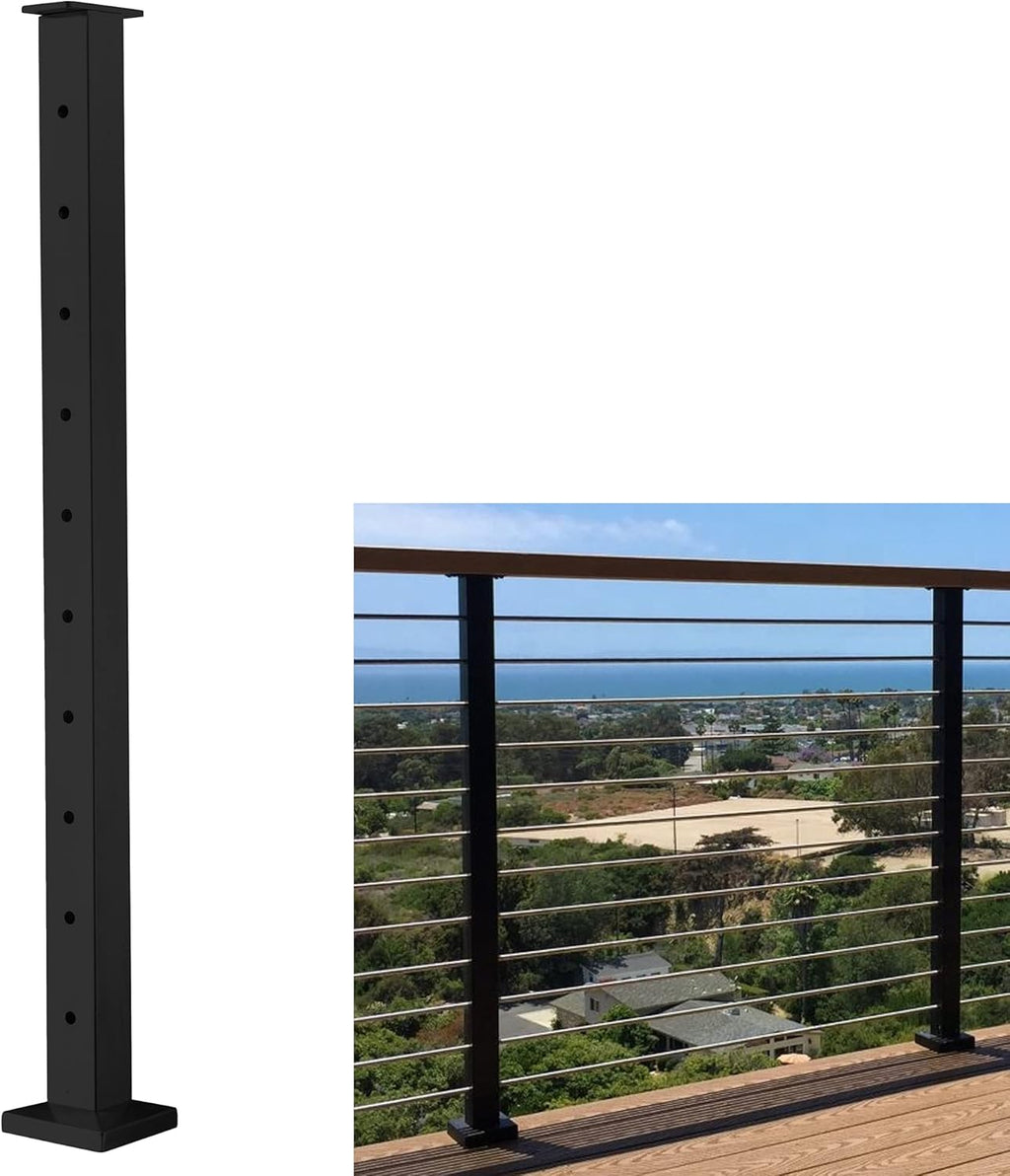 Stainless Steel Square Cable Railing Post 36”x2”x2” Brushed Finish Corner Post V97383