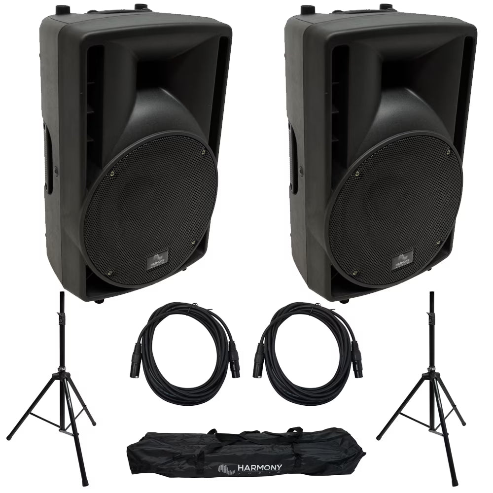8" Pro DJ Powered 300W PA Speaker Pair with Tripod Stands & XLR Cables L785129