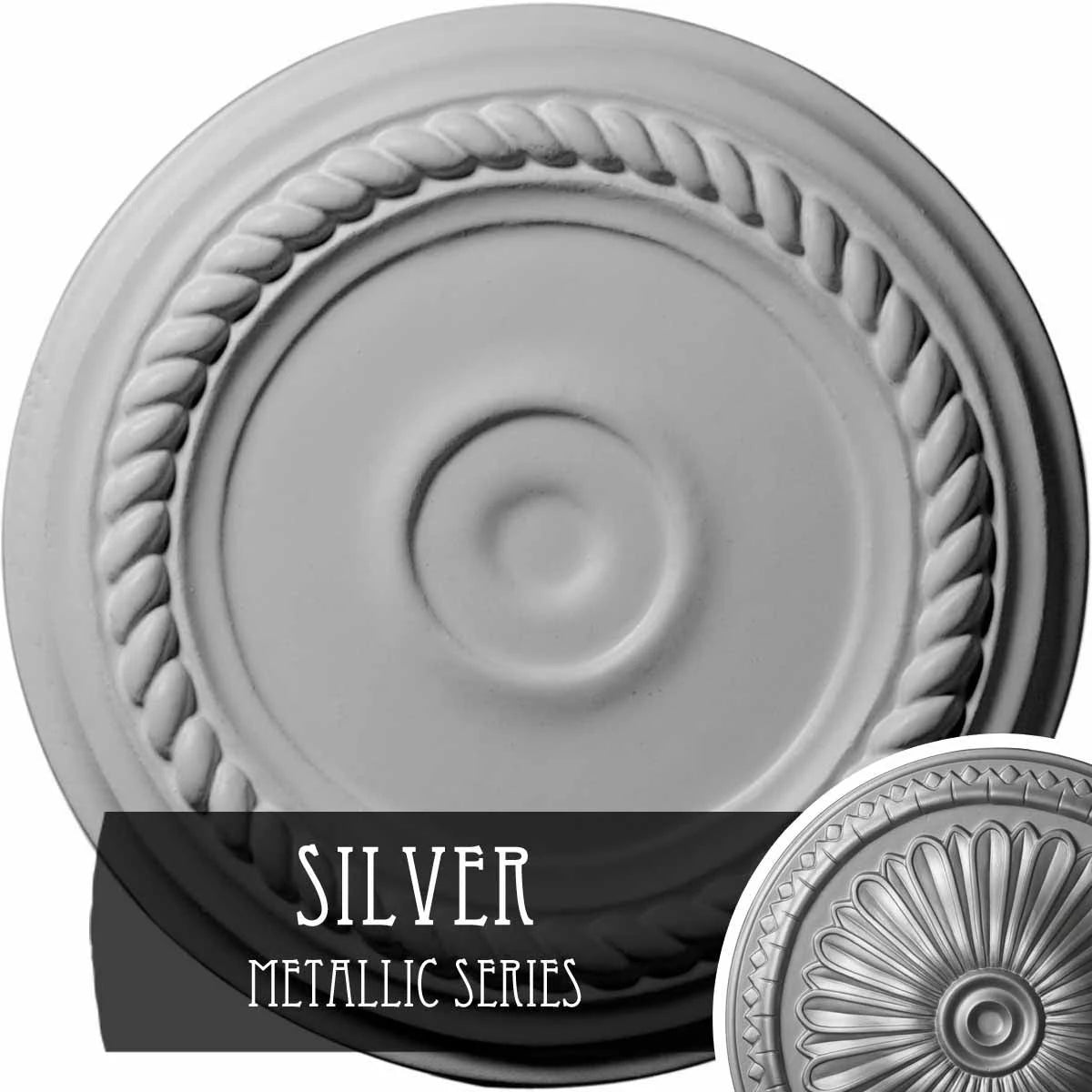 Small Alexandria Ceiling Medallion, Hand-Painted Silver S302