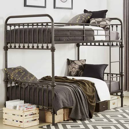 Twin Over Twin Metal Bunk Bed with Ladder F326
