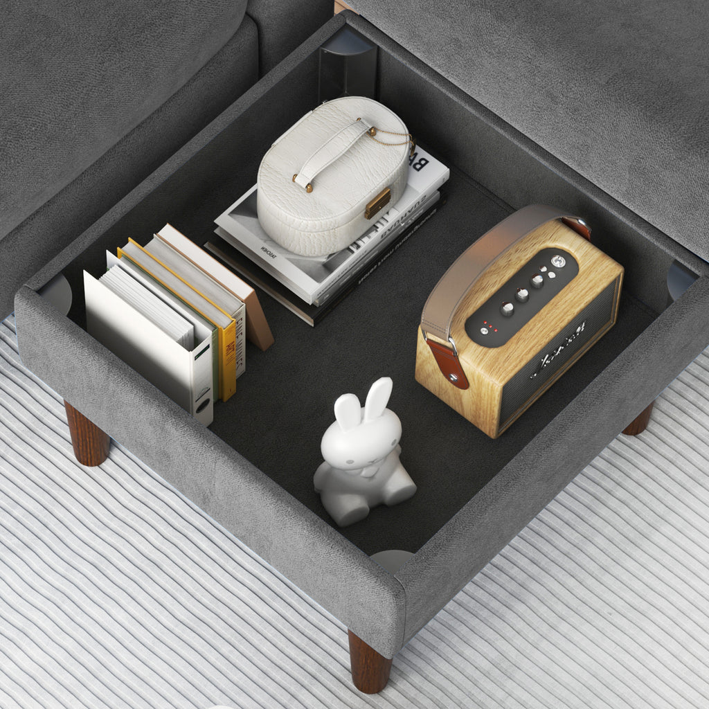 Convertible L-Shaped Combo Sofa with USB Port, Cup Holder, Storage Ottoman, Dark Gray X706813