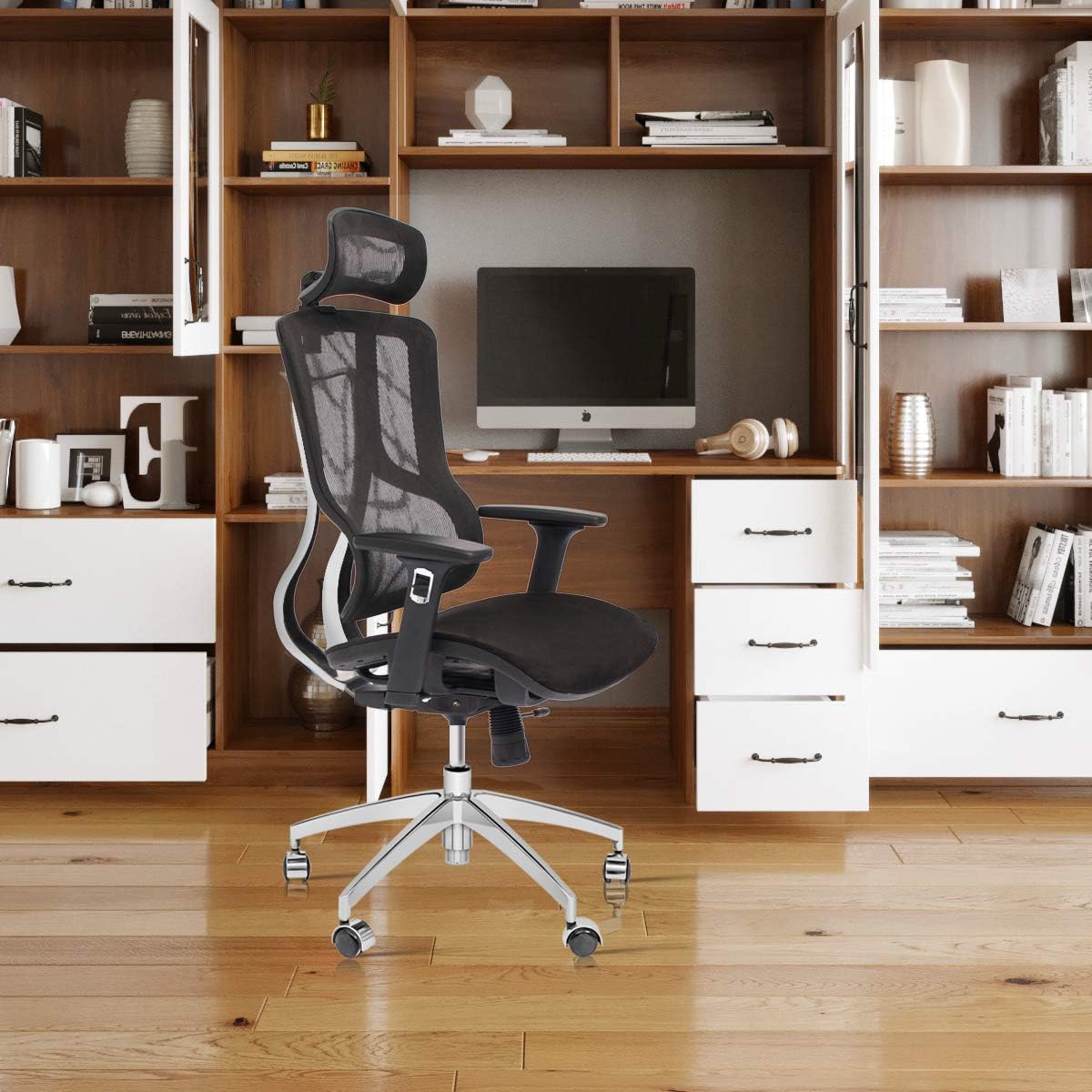 Black Ergonomic Mesh High Back Office Chair with Adjustable Headrest and Armrest T266647