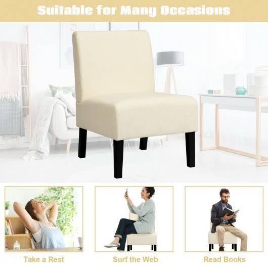 Beige Armless Accent Chair with Rubber Wood Legs T626168