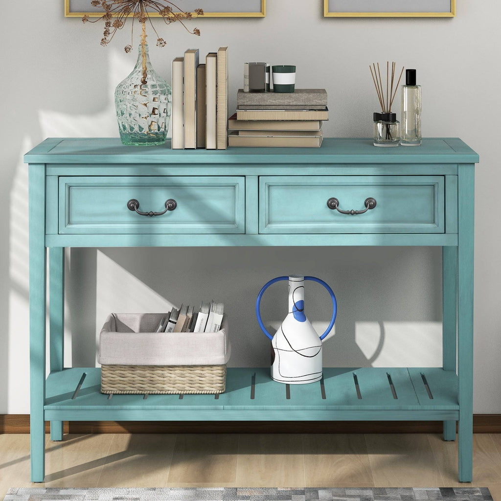 White Console Table with 2 Drawers and 1 Shelf N721