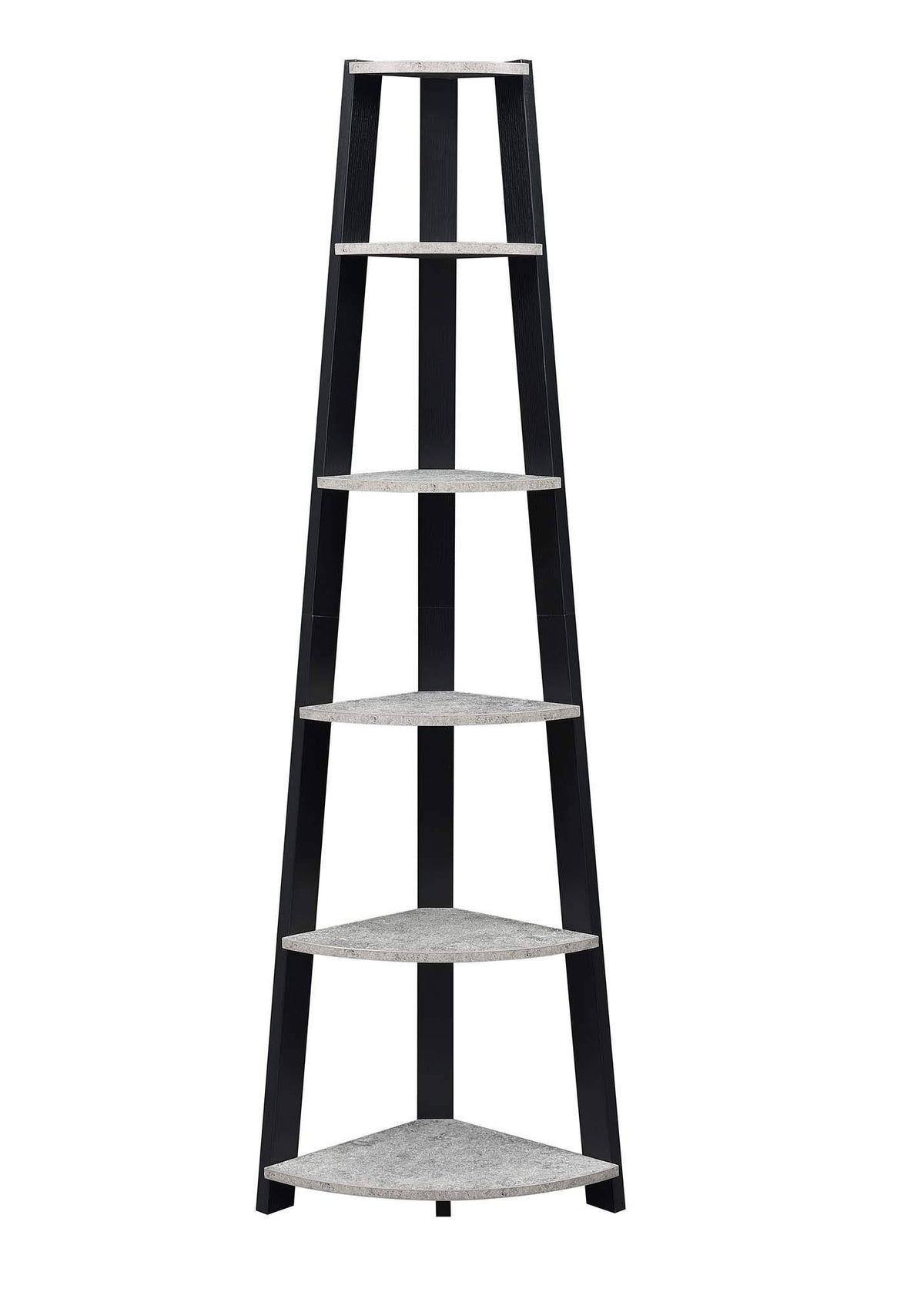 5-Tier Corner Bookcase, Faux Cement/Black F311
