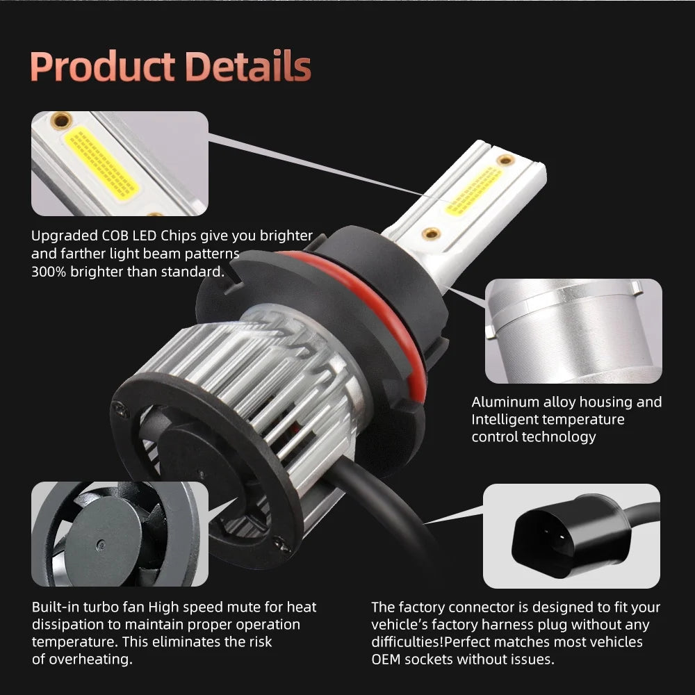 9007 HB5 High Low Dual Beam LED Headlight Bulbs Kit, 2pcs N9220
