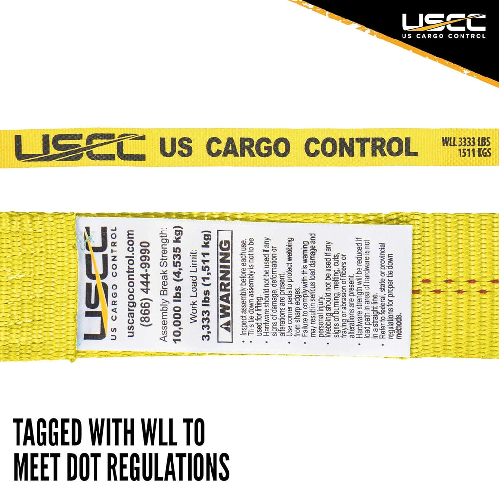 2 Inch x 12 Foot Yellow Ratchet Straps with Double J Hooks - 4 Pack Q494