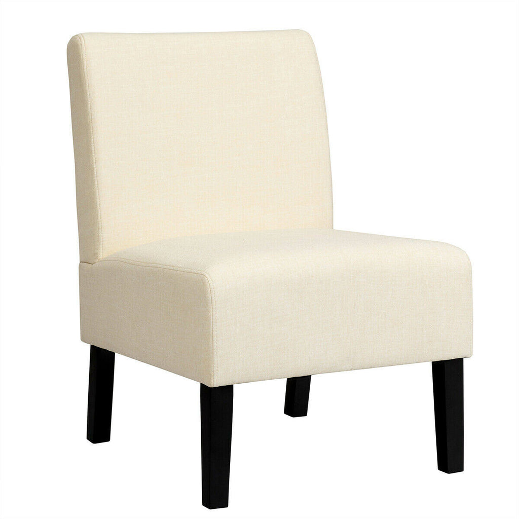 Beige Armless Accent Chair with Rubber Wood Legs T626168