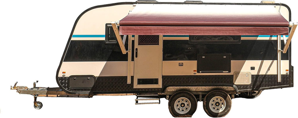 Motorized Retractable RV Trailer Awning 10x8 Ft Blue Stripes Y984091