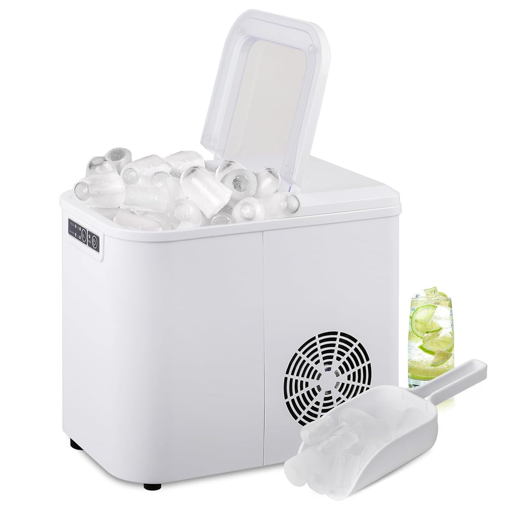 White Countertop Ice Maker Machine with Ice Scoop and Basket I13824