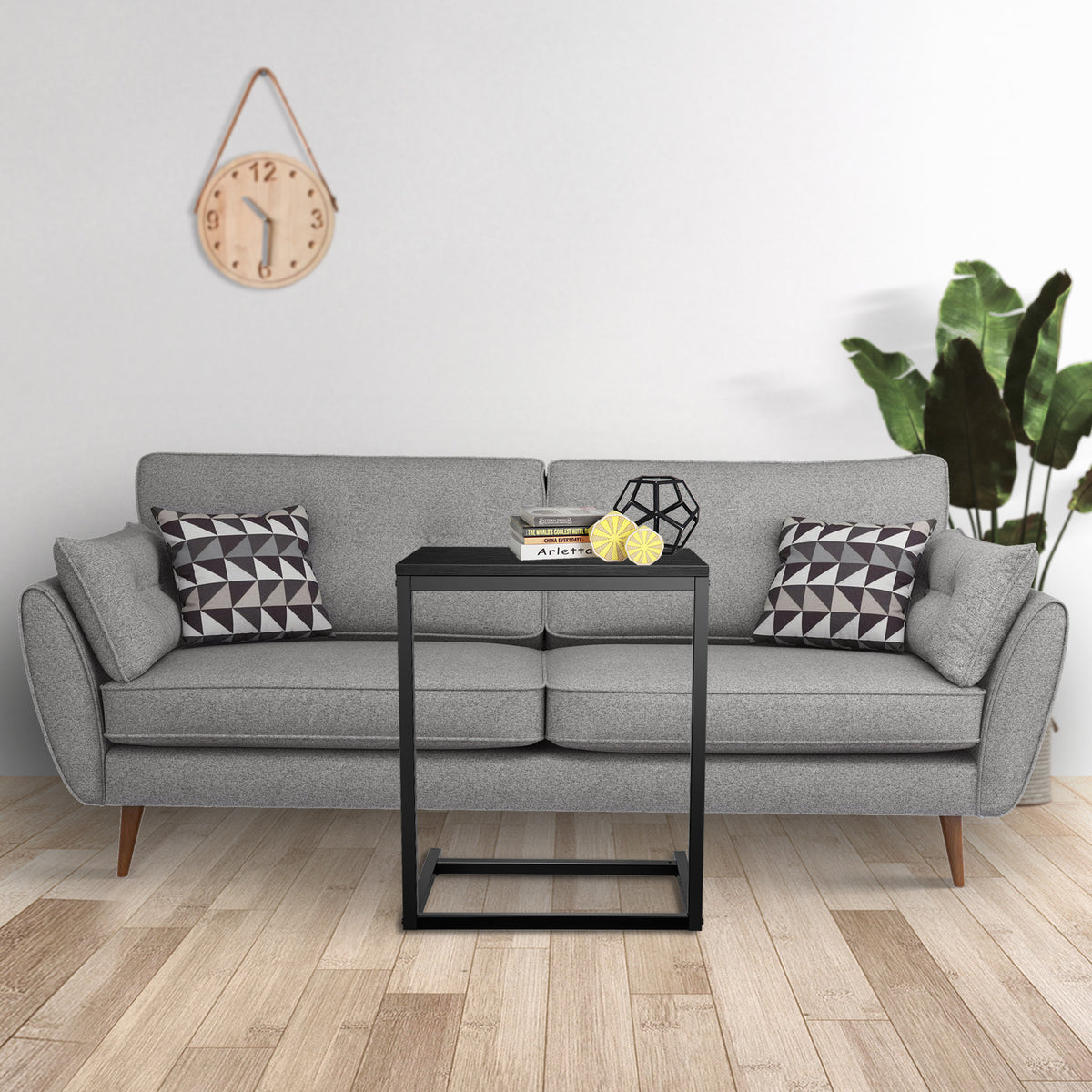 C Shaped Sofa Side End Table with Hardwood Surface, Black A514436