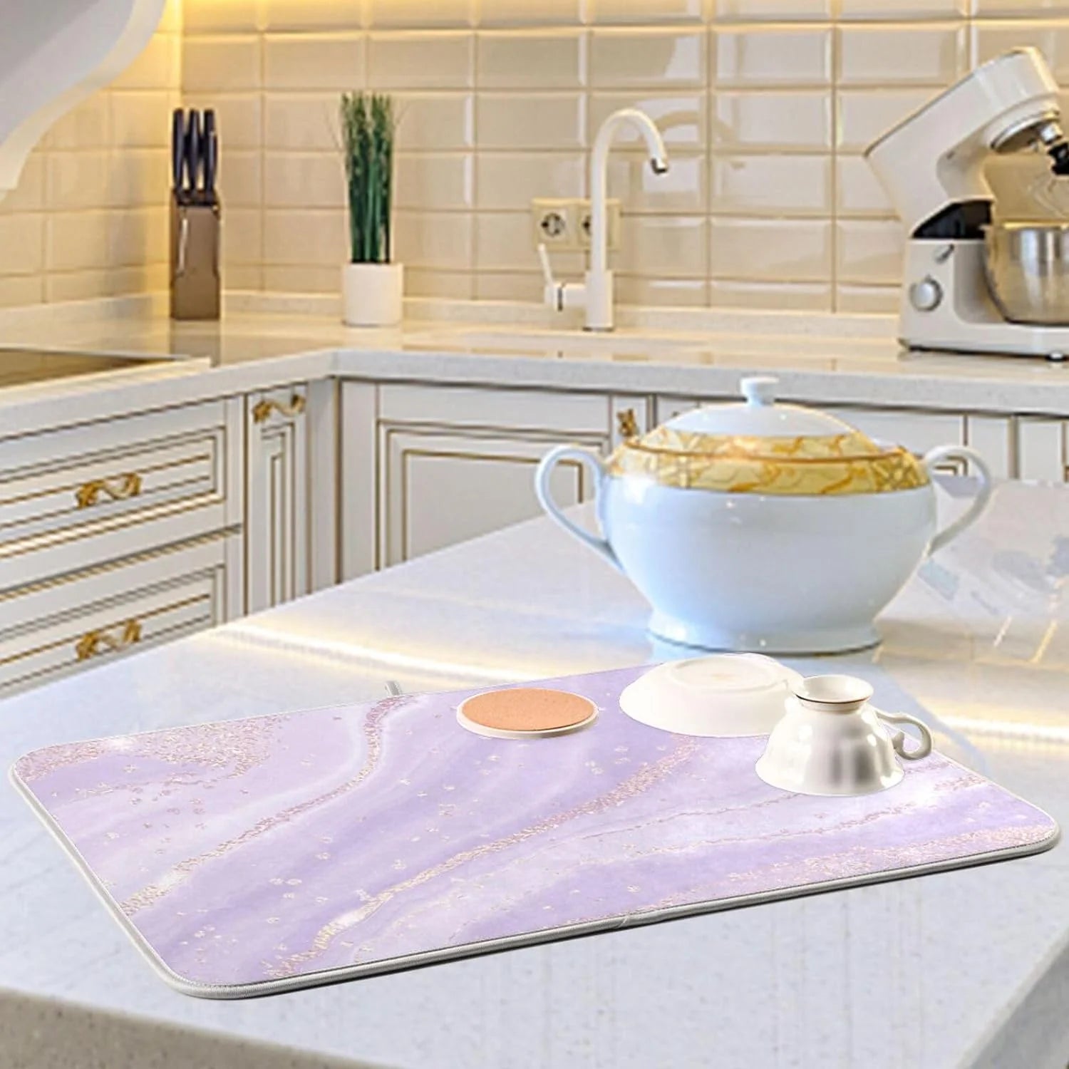 Purple Marble Composite Sponge Dish Drying Mat (16x18Inch) X79990