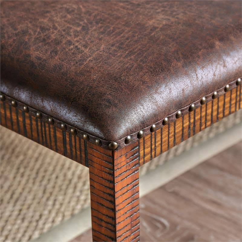 Solid Wood Nailhead Trim Bench in Dark Oak D60053