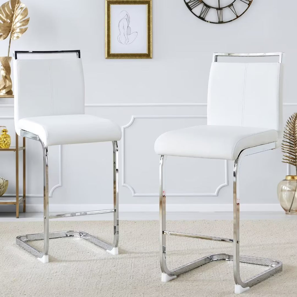 White Leather Counter Height Bar Stools Set of 2 I7621