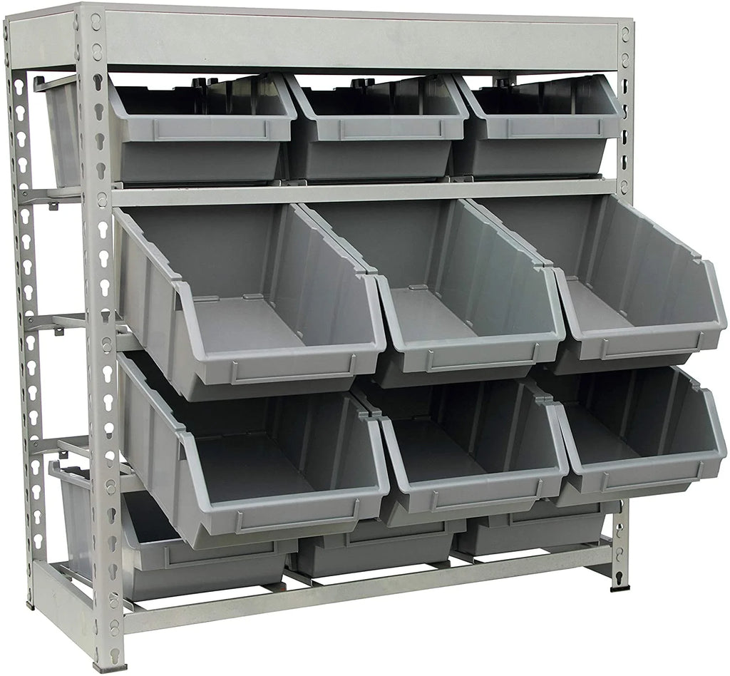 4-Tier Metal Organizer Shelving Rack with 12 Bins in Gray R335