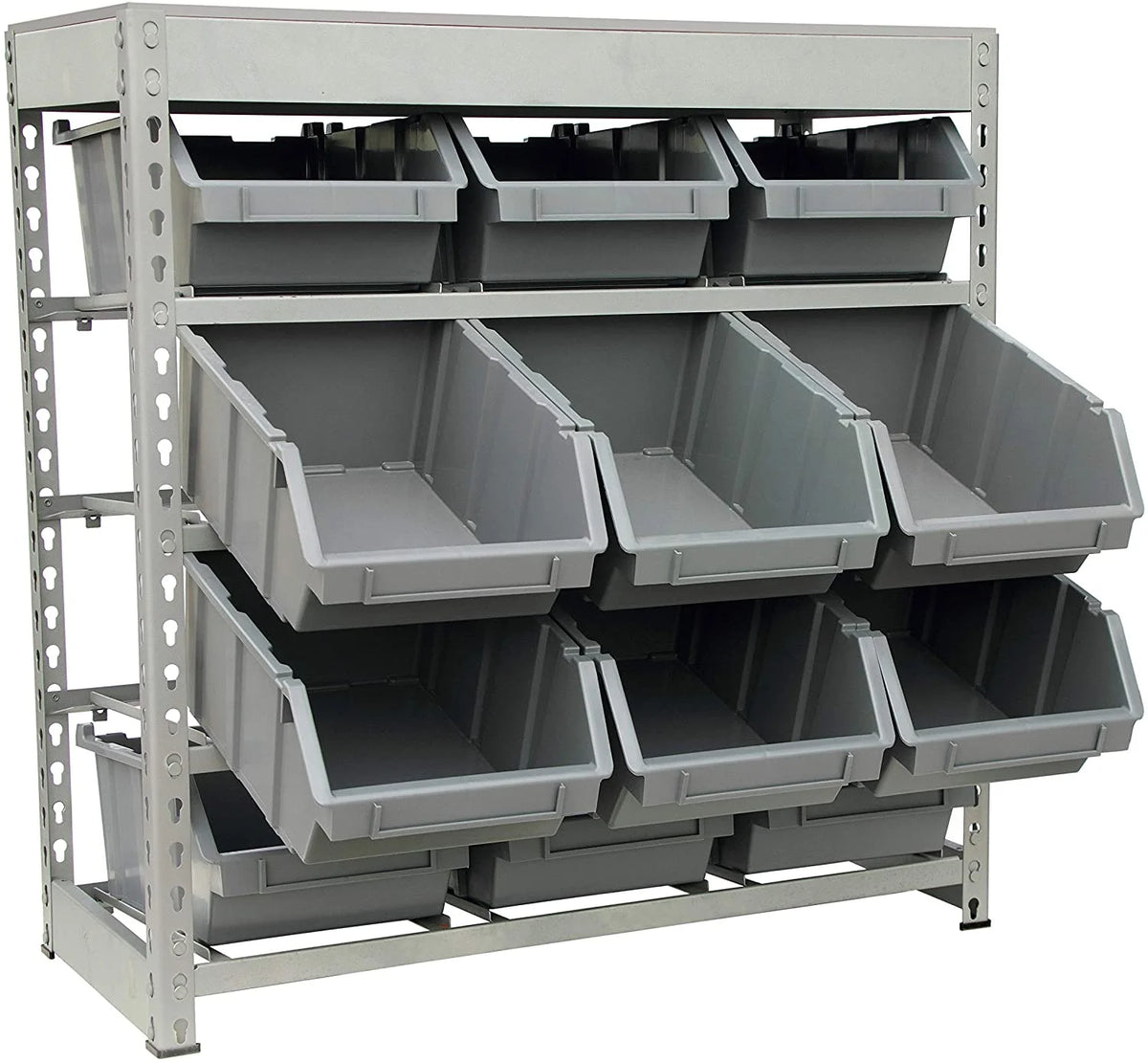 4-Tier Metal Organizer Shelving Rack with 12 Bins in Gray R335