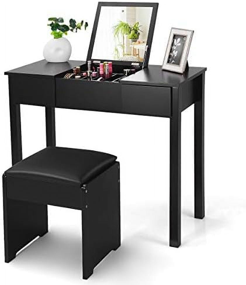 Black Vanity Set with Flip Top Mirror and Cushioned Stool Z708