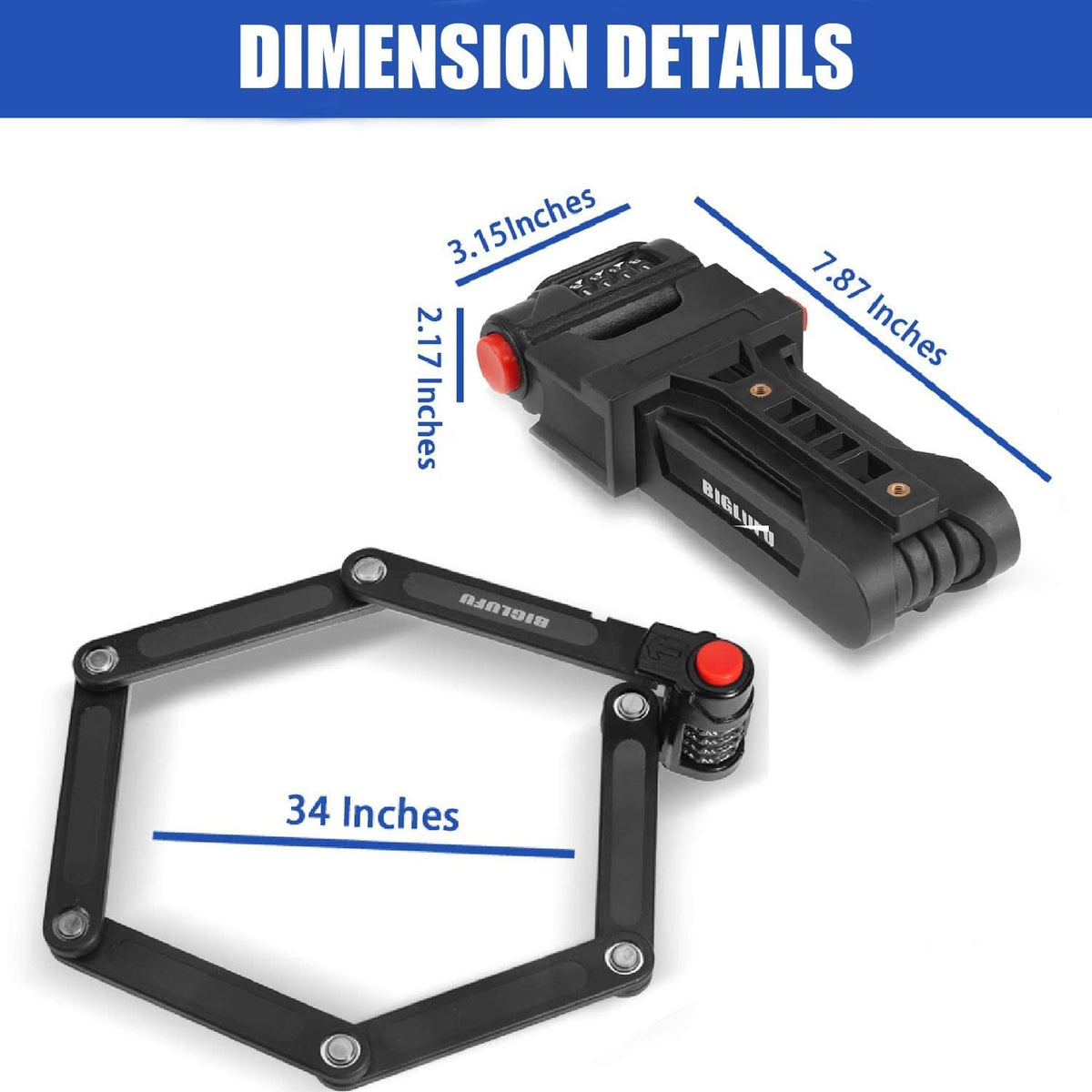 Folding Bike Lock, Alloy Steel, 4 Digits Combination, 86cm/34" Long H118