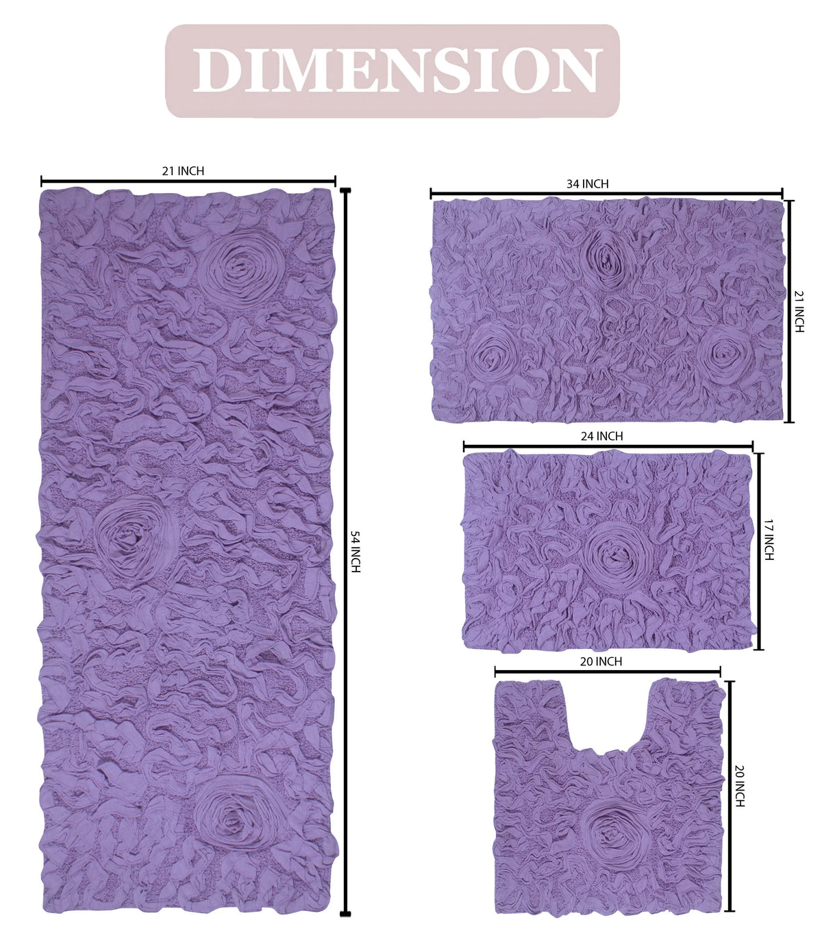 Purple 4 Piece Cotton Bath Rug Set B765477