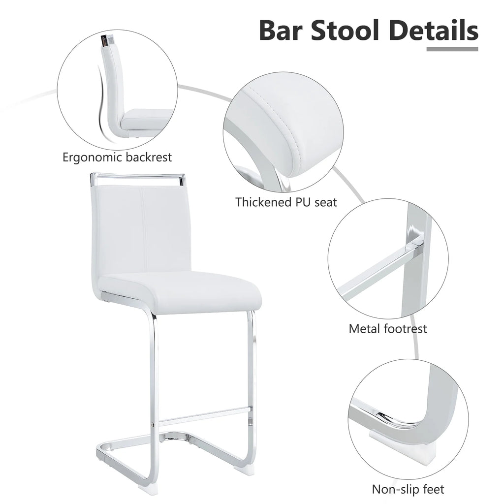 White Leather Counter Height Bar Stools Set of 2 I7621