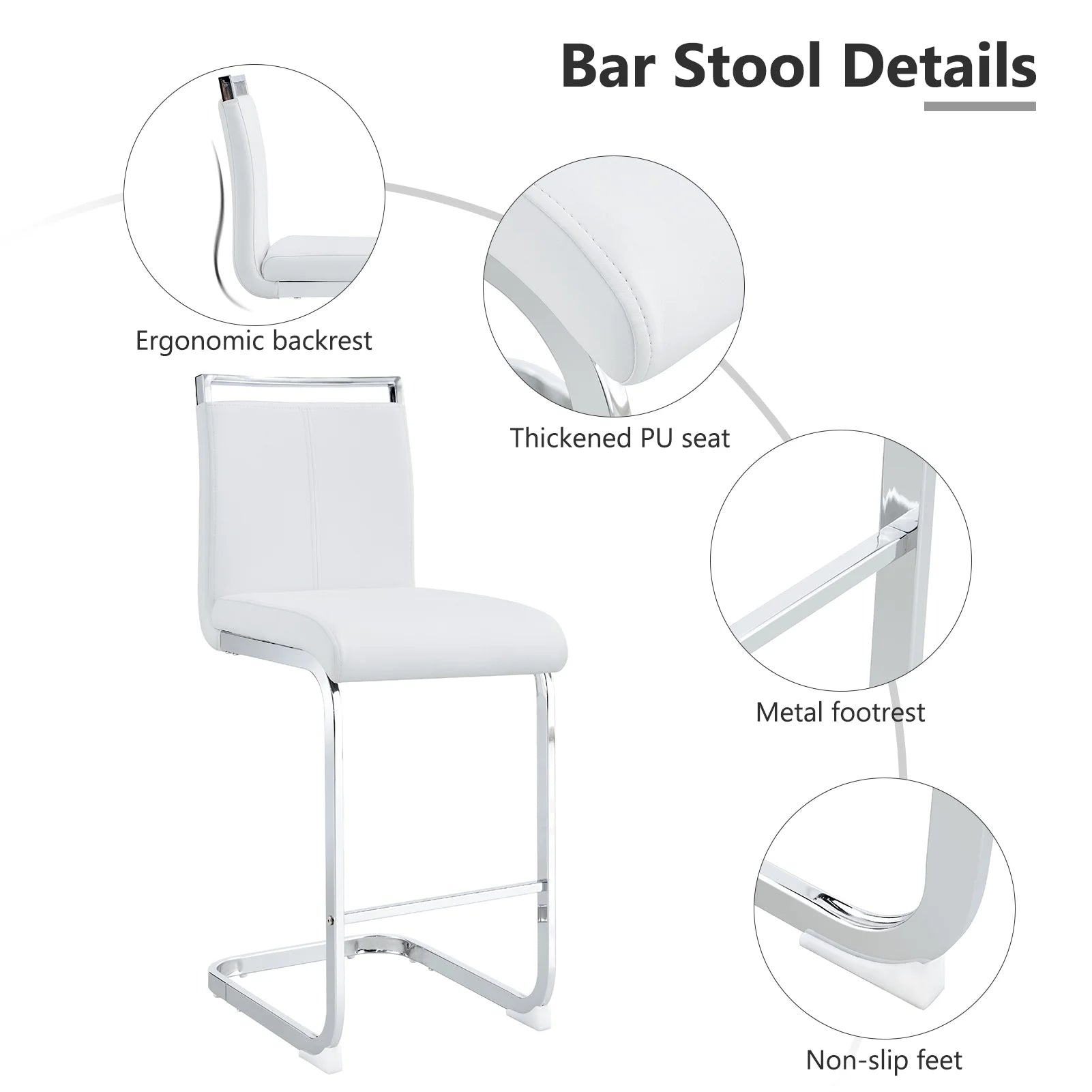 White Leather Counter Height Bar Stools Set of 2 I7621
