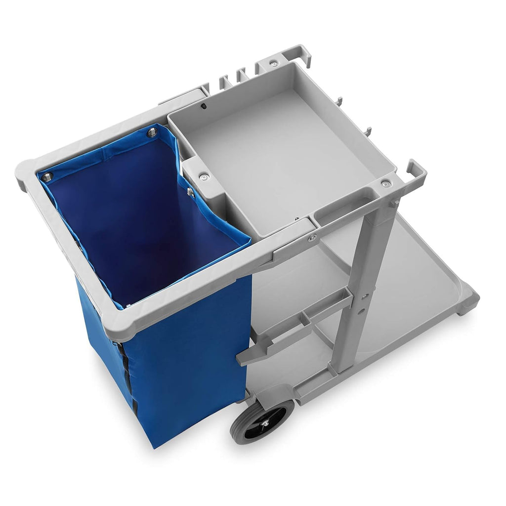 Commercial Janitorial Cleaning Cart on Wheels with Shelves and Vinyl Bag M9263
