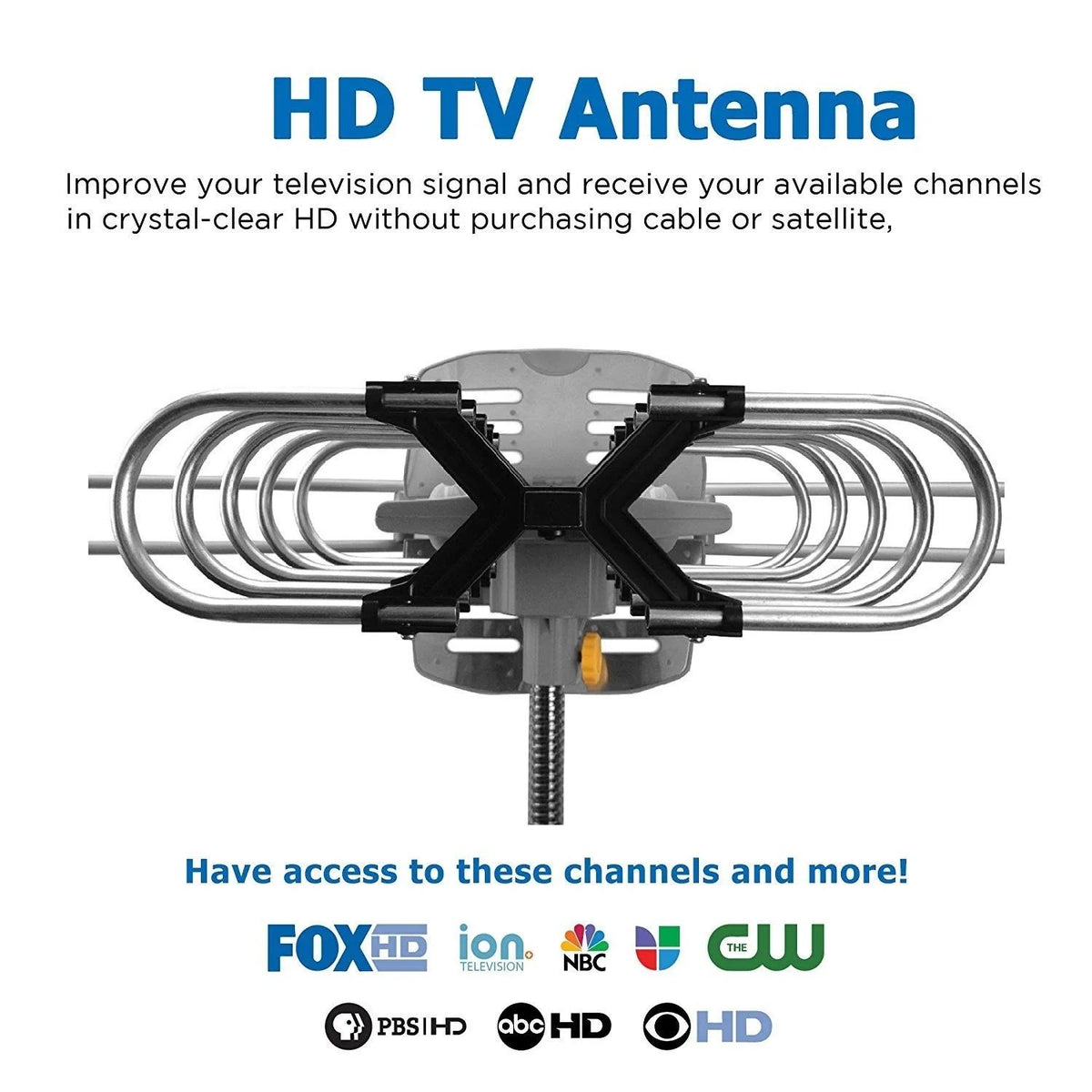 Outdoor 4K Motorized TV Antenna with Roof Tripod Mount Pole 360 Degree Rotation OTA Amplified HD Z63343
