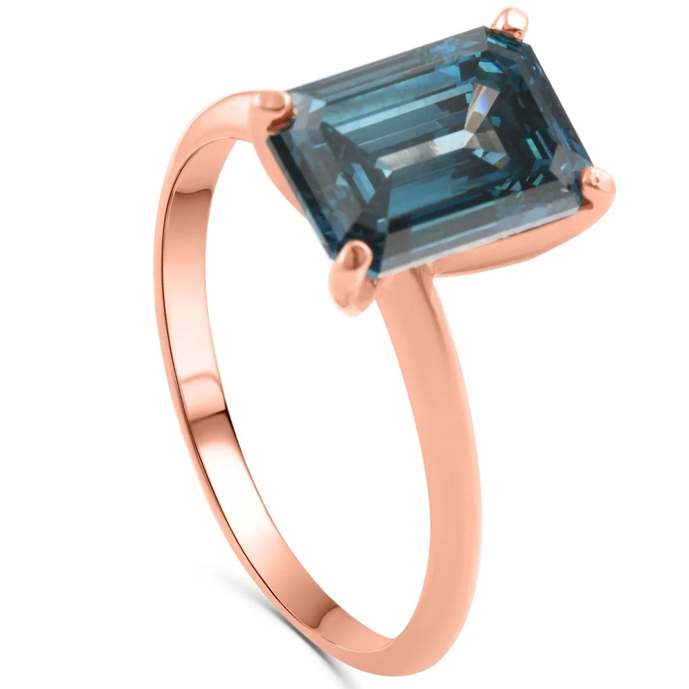 Blue Diamond Emerald Cut Solitaire Engagement Ring T141