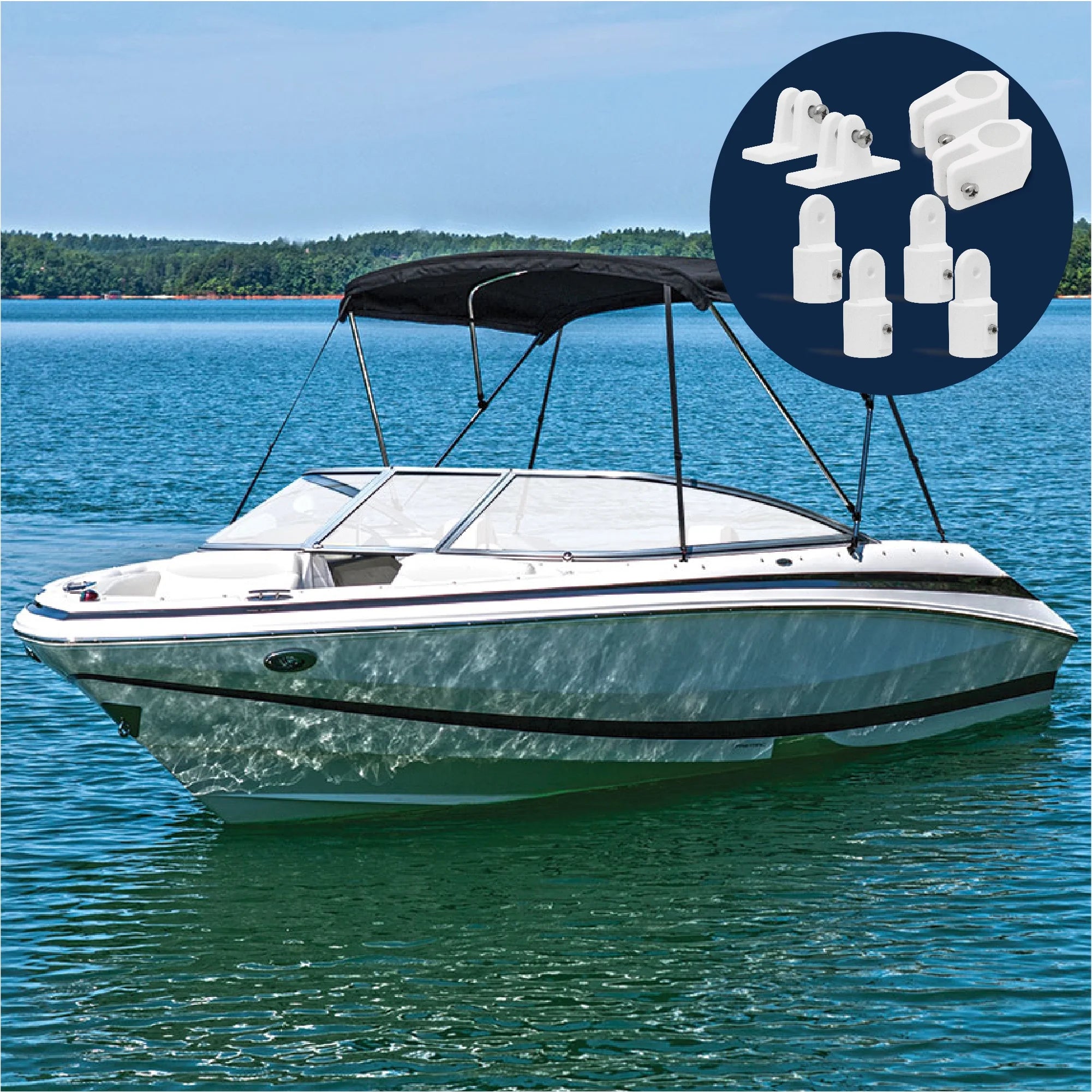 2 Bow Marine Bimini Top Set 8 Piece, 7/8 inch White Nylon D24000