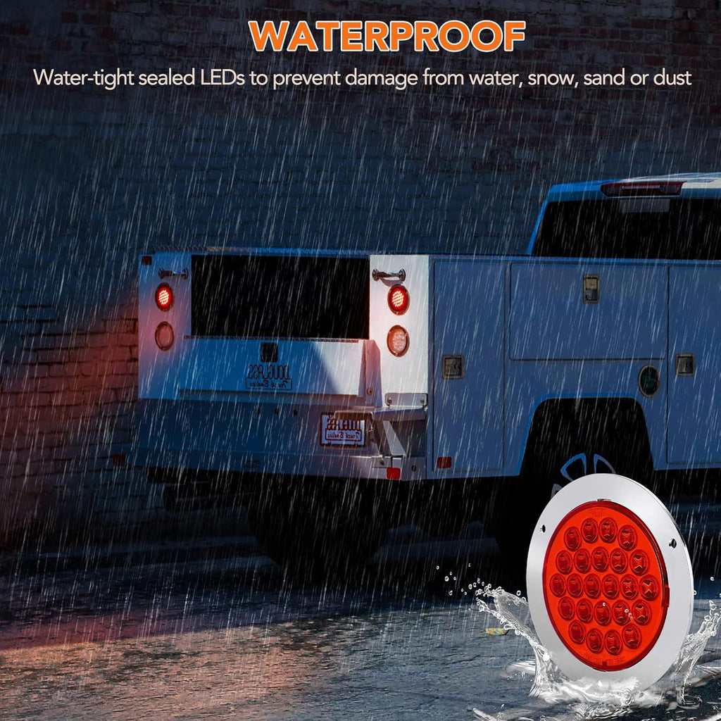 Red 4 Inch 24 LED Trailer Tail Lights, 12V IP65 Waterproof, 4 Pcs S13177