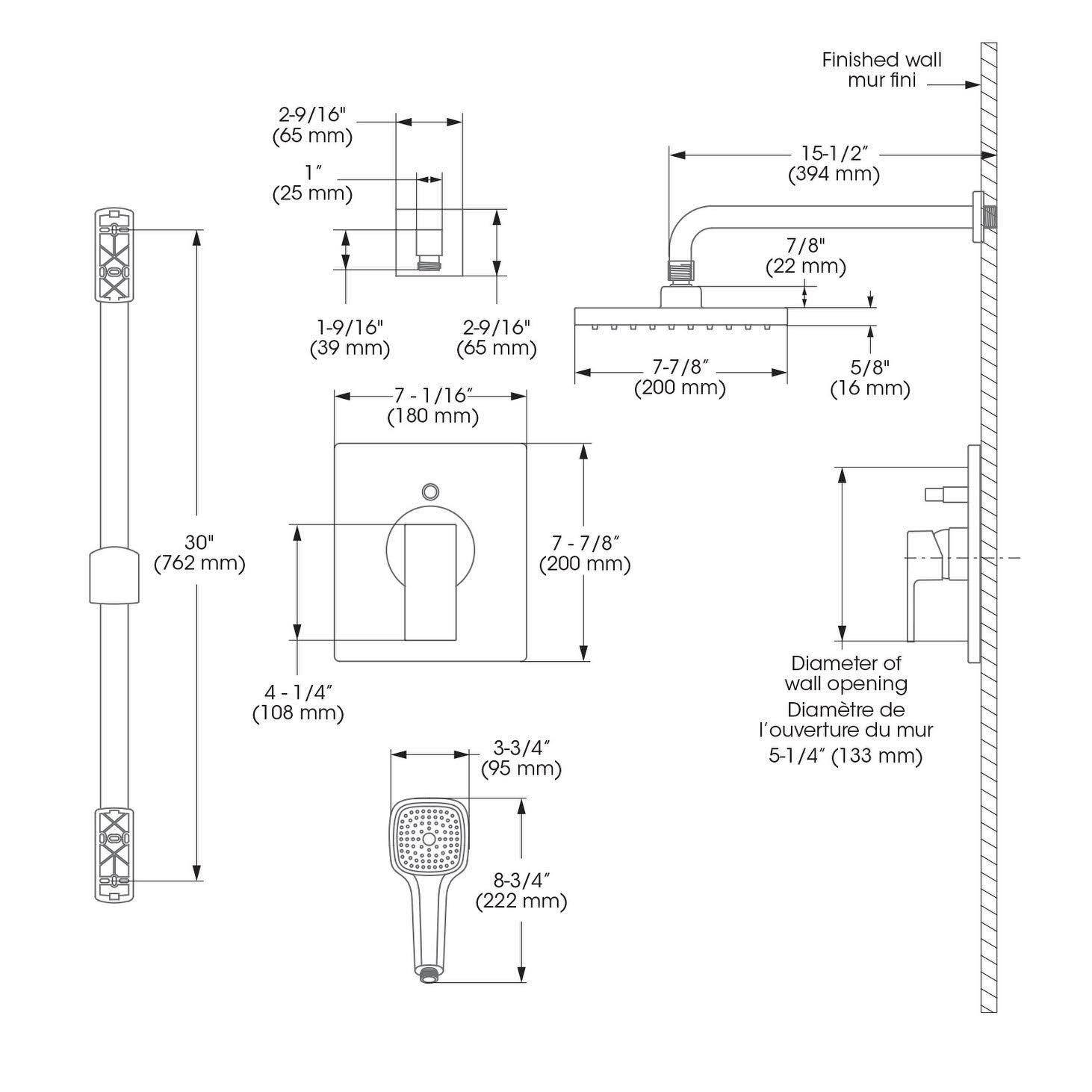 Polished Chrome Square Shower System F69701