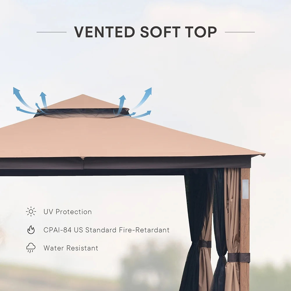 10x12 Gazebo Soft Top Canopy Tent with Mosquito Netting Q916