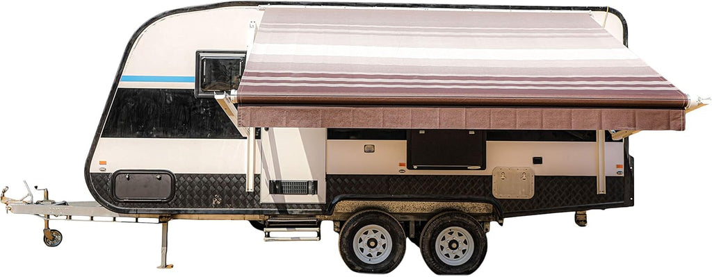 Motorized Retractable RV Trailer Awning 10x8 Ft Blue Stripes Y984091